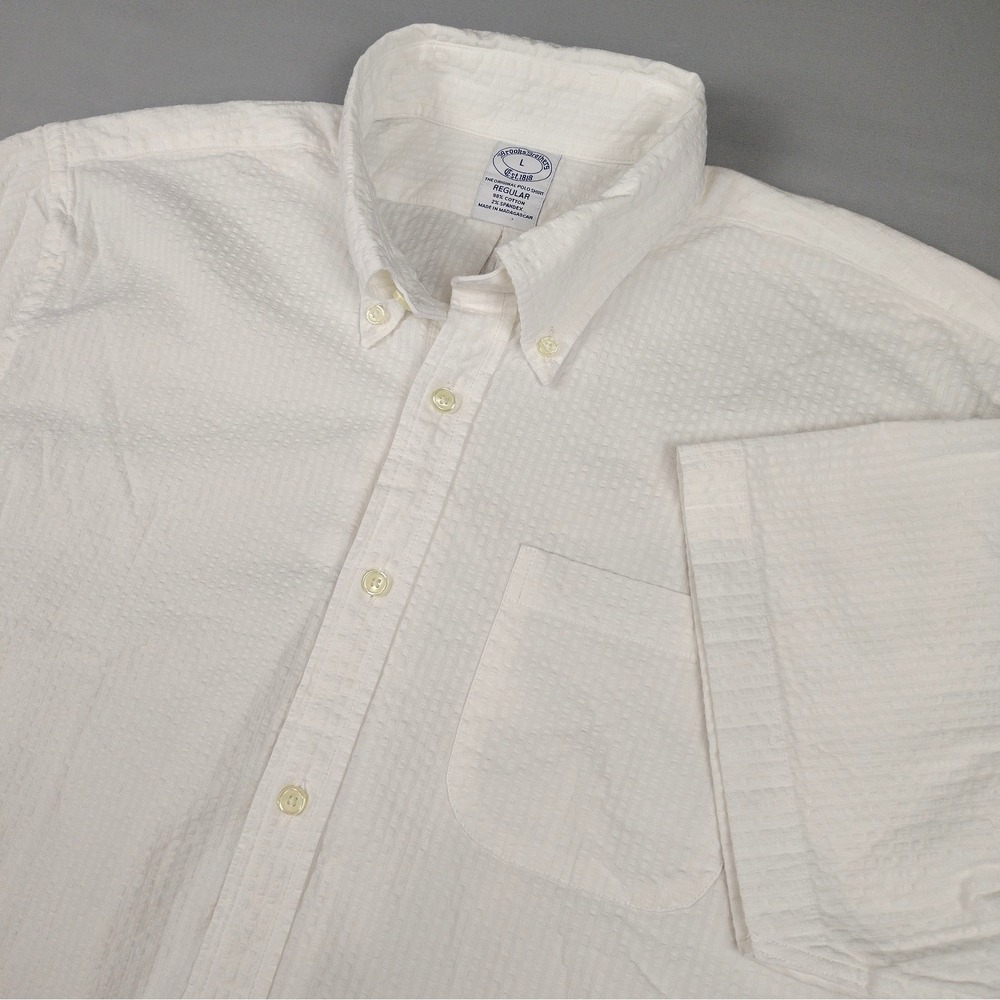 Brooks Brothers Mens Large White Seersucker Button Down Shirt NWT Stretch